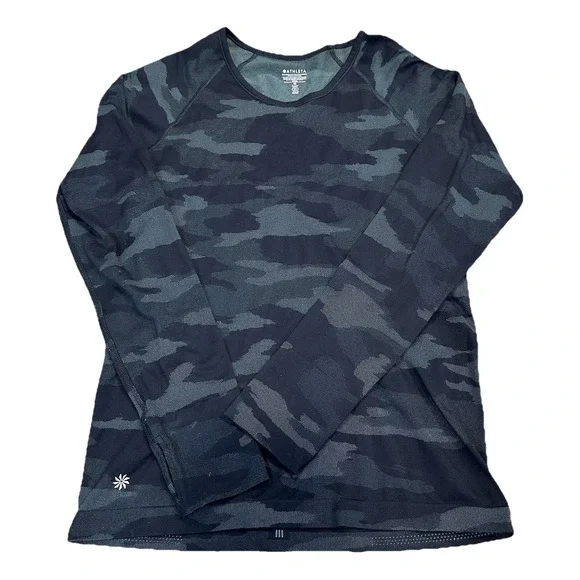 Athleta Speedlight Seamless Black Camo Long Sleeve Active Shirt Top Women's M - Picture 1 of 6